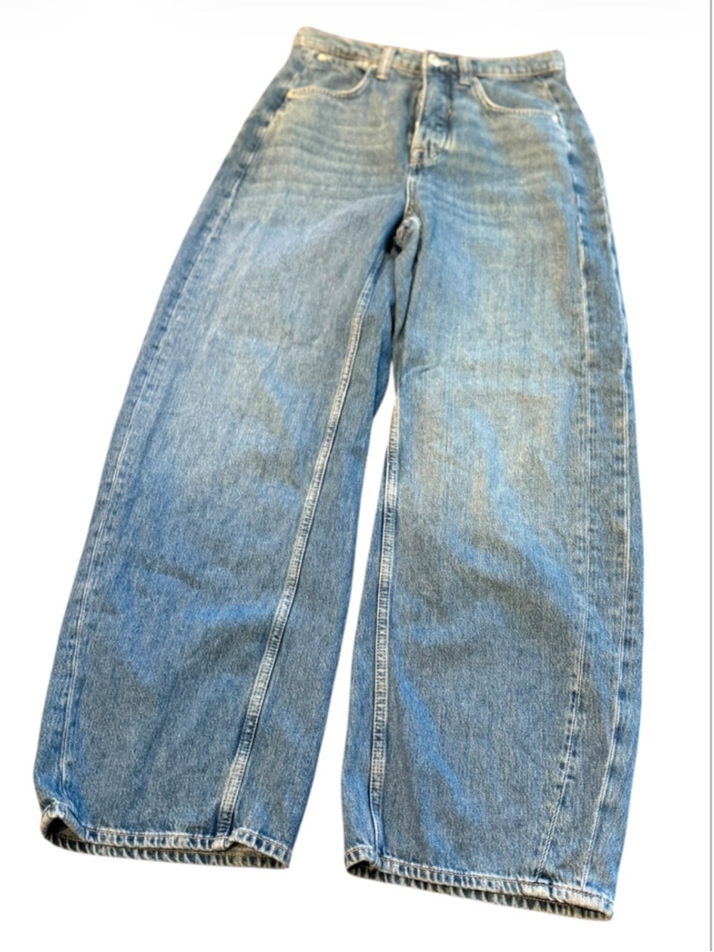 Free People We The Free Barrel Jeans Size 28 High Rise  Wide Leg Light Wash NWOT - Picture 6 of 15